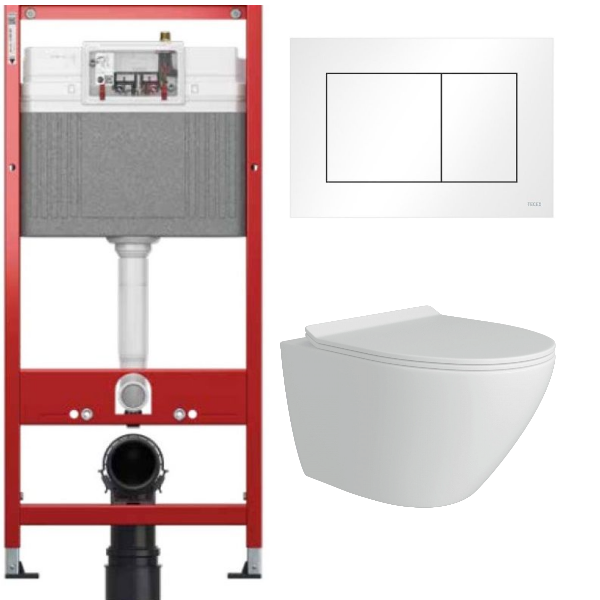 Комплект: инсталляция TECEbase kit 9400413 с белой кнопкой и подвесным унитазом Teymi Vitra Pro T40806
